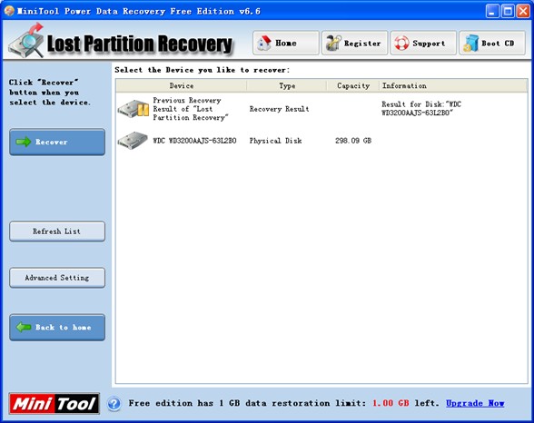 Deleted partition recovery