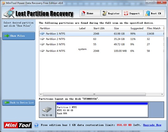 How to recover lost partition1