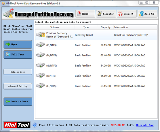 windows-unformat-partition-software-damaged-partition-recovery-interface